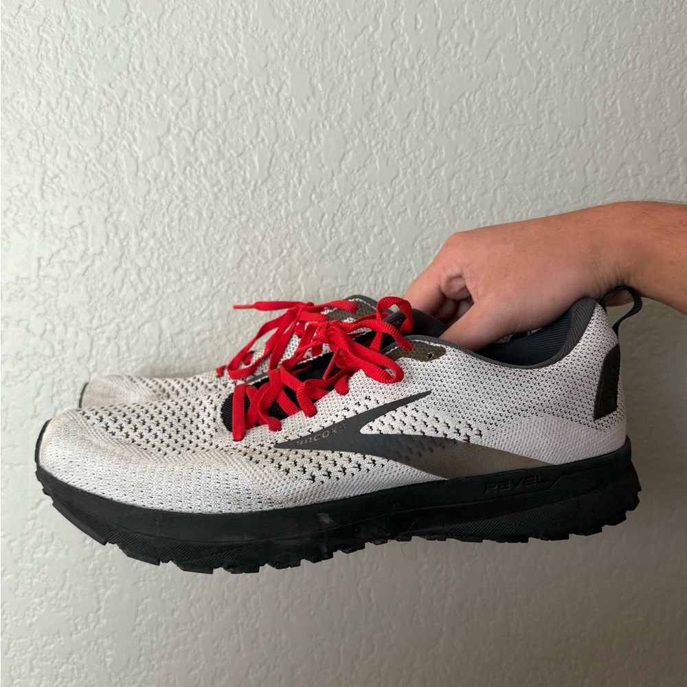 Brooks White and Red Athletic Shoes
